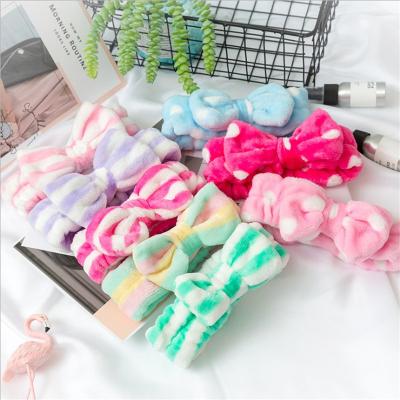 China Custom Wholesale Soft Polka Dot Washing Hairband Plush Headband of Coral Velvet Butterfly Hairband Striped for sale