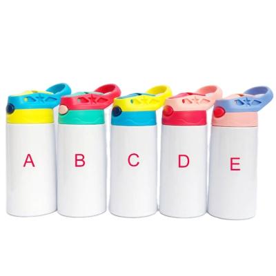 China White Straight Sublimation Stainless Steel Kids Bottle 350ml Double Wall Water Tumbler Straw Viable Inside Sippy Cups for sale