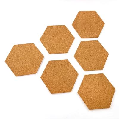 China Custom 10 Pack Message Board Full Hexagon Self Adhesive Sticky Back Cork Board For Decoration Bulletin Board Message Cork Sheet Tiles Board for sale