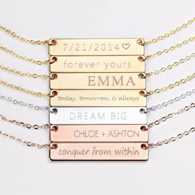 China Simple Necklace For Women Gold Plated Bar Name Custom Engraved Necklace for sale