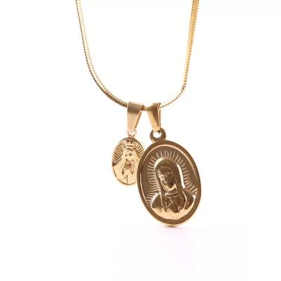 China Sport Religious Coin Virgin Mary Stainless Steel Layered Necklace Gold Plated Necklace for sale