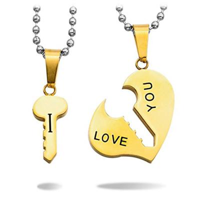 China Trendy Fashion Stainless Steel Necklace Heart Key I Love You Couple Necklace for sale