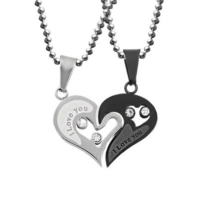 China Wholesale Hot Sale Couples Jewelry Stainless Steel Heart Pendant Couples Half Broken Necklace for sale