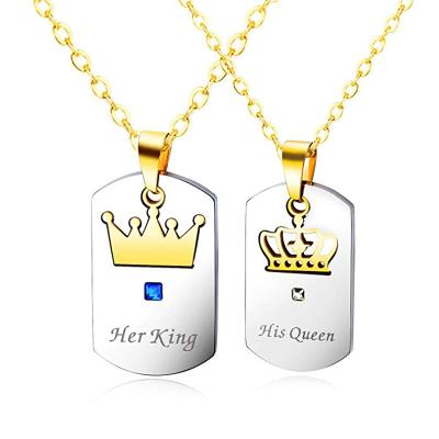 China Couple couple necklaces golden crown his king and his queen pendant necklace for sale