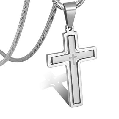 China Religion Serenity Prayer Stainless Steel Cross Pendant Men's Spinning Cross Necklace for sale