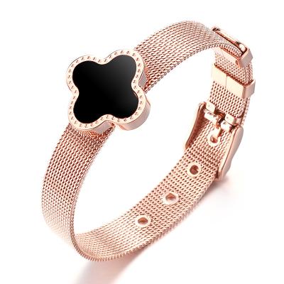 China New Fashion Design Watch Band Jewelry Rose Gold Color Leaf Clover Bangle Bracelet For Girl Wholesale for sale