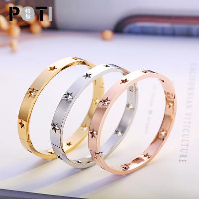 China Wholesale Latest Fashion Design Girls Gift Star Hollow Out Open Stainless Steel Cuff for sale