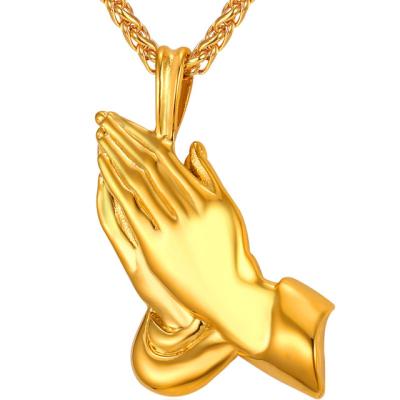 China Hiphop Hip Hop Hands Stainless Steel Pendant Necklace Charms Necklace Religious Prayer Pendant for sale