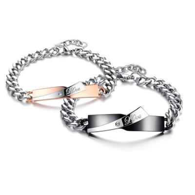 China Fashionable New Design Love You Couples Bracelet Stainless Steel Bracelet To Couple Initial Bracelet for sale