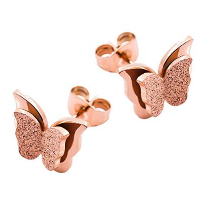 China The fashion romantic double stainless steel anti-allergic butterfly earrings, flat gold the butterfly earring for sale