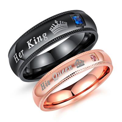 China Trendy Fashion Couples Steel Crown Ring King Gift Finger Ring Stainless Steel Ring Queen for sale