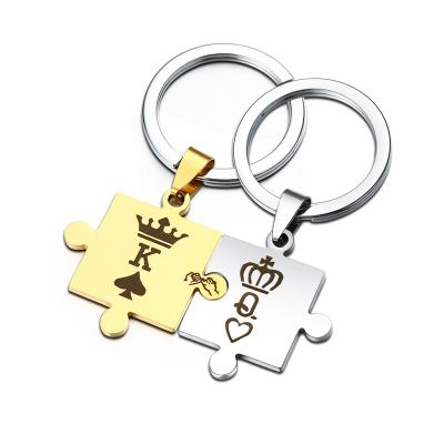 China Souvenir Gifts Promotion Letters K and Q Couple Key Chain With Crown Fashion Stainless Steel Key Chain King and Queen for sale