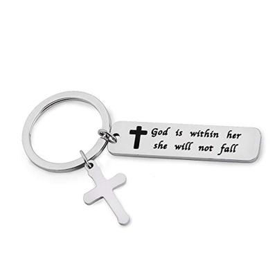 China Remembrance Gifts Promotion Psalm 46:5 Christian Key Chain God Is At Her Home She Shall Not Fall Bible Voice Stainless Steel Key Verse Chain for sale