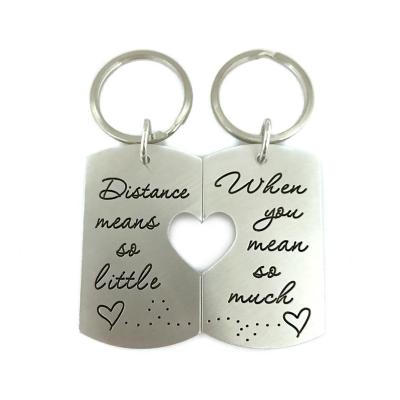 China Custom Matching Souvenir Gifts Promotion Couples Rectangle Keychains Personalized Engraved Keychains for sale