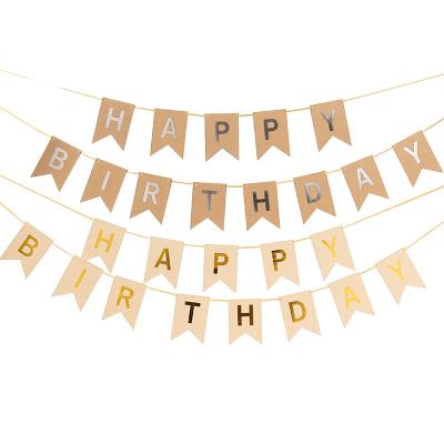 China Beautiful new style gilt wrapping paper birthday banner stage layout colorful letter fishtail flag for party festival decoration for sale