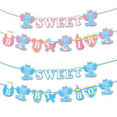 China Lovely Colorful Gender Reveal Party It's A Boy Girl Flag Banner Elephant Baby Elephant Birthday Party Pull Flag for sale