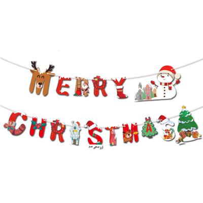 China Beautiful new style colorful Christmas flag banner drawing paper Christmas party atmosphere decoration supplies for sale