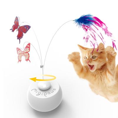 China New Viable Wholesale Tumbler Interactive Chase Cat Toy With Feathers And Butterfly Touch Motion for sale