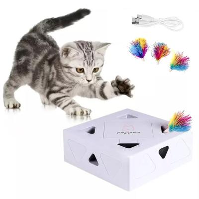 China New Viable OEM Smart Catch The Mouse Cat Toy Electric Feather Teasing Pet Interactive Toy for sale