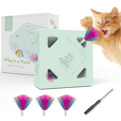 China Sustainable Durable Electric Magic Square Box Interactive Teasing Cats Feather Toys Contagious Mouse for sale