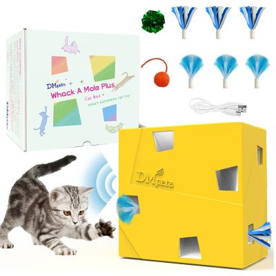 China Best Seller Viable Box Electric Smart Magical Pet Toys Funny Interactive Spring Feather Automatic Temptress Cat Toys for sale