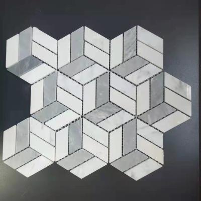 China Carrara Mosaic White Marble Hexagonal Polished Parquet for sale