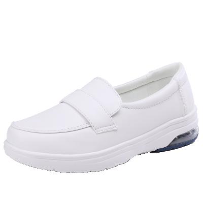 China Wholesale Flat Heels Non-slip Comfy Leather Comfortable Leather Hospital Wedge Air Cushion Women White Nurse Shoes for sale