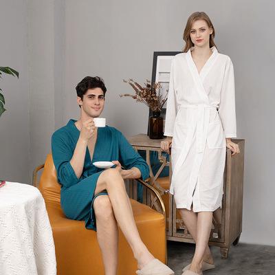 中国 Summer Breathable Medium Thin Breathable Hotel Long Dress Waffle Waffle Couple's Nightgown Men's Home Sleepwear 販売のため