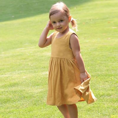 China High Quality Loose Kids Casual Dresses Babies Dress Kids Summer Cotton Breathable Canvas Sleeveless Custom Dress for sale