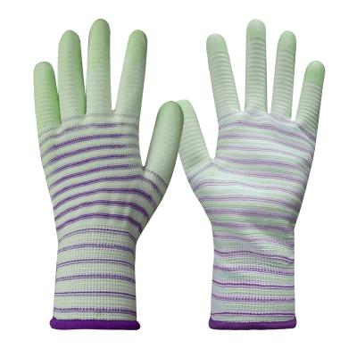 China High Quality Garden Anti-Slip Gloves Safety Gauge PU Gloves 13 Shape Green Color Zebra Pattern Coated Glove for sale