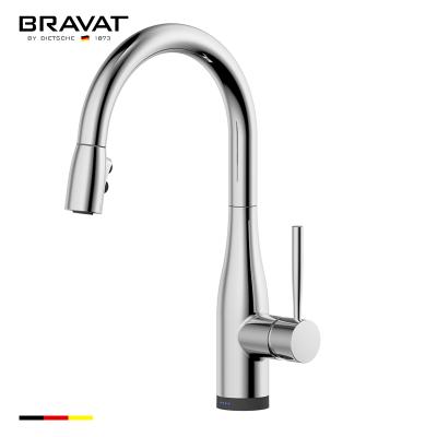 China BRAVAT Faucets Touch Sensor Electric Kitchen Faucet Pull Out Spout Water Faucet Sink Mixer 2-Mode Zinc Body for sale