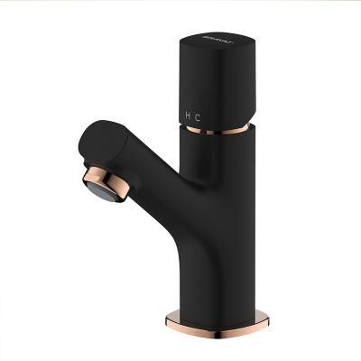 China BRAVAT SI Reward Basin Mixer Taps Space Saving Basin Mixer Tap Rose Gold and Matt Black Body Brass Metered Sink Mixer Tap for sale