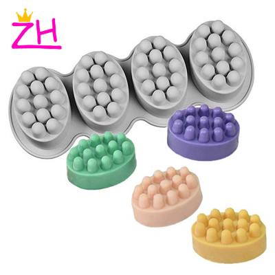 China Viable Popular Rectangular 4 Hole Massage Soap Mold Silicone Soap Mold Home Oval Kitchen Products Rectangular Soap Mold for sale