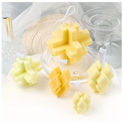 China Viable Geometric 3D Polygon Shape Cross Candle Molds Irregular Craft Silicone Mold Handmade Beeswax Candle for sale