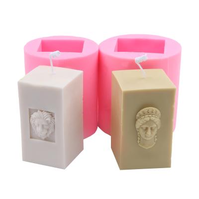 China Viable Homemade Square Silicone Lion Statue Of The Frame Portrait Candle Pillar Candle Mold Silicone Mold For Decoration for sale