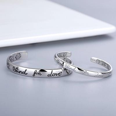 China FASHIONABLE Luxury Silver Plated Copper Accessories Bangle Behind For Love Adjustable Cuff Bangle Bracelets For Women Fashion Jewelry for sale