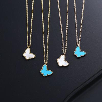 China 2022 Trend Trendy Luxury Yellow Pearl Lucky Butterfly Pearl White Blue Turquoise Gold Alloy Pendant Necklace For Women Jewelry for sale