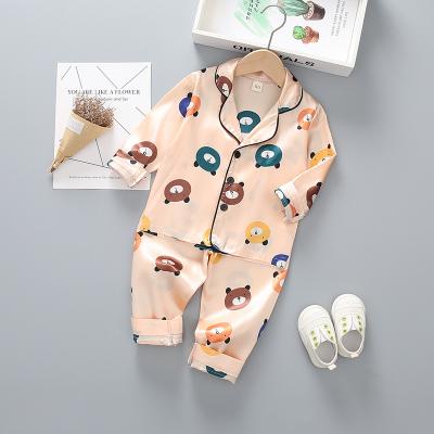 China Girl's Summer Cartoon Long Sleeve Bear Face Girl's Home Service Silk Suit QUICK DRY worn in air-conditioned room for sale