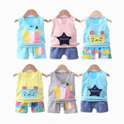 China Anti-pilling new soft and breathable cotton fabric boys summer round neck tank top and short sports suit seaside clothing 1-5 years old c for sale