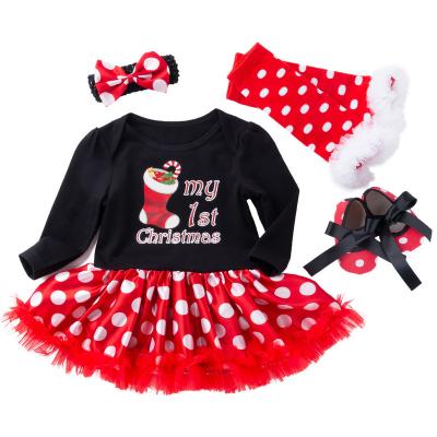 China Wholesale Newest Soft Cloth Kids Christmas Clothes Sheath Long Printed Coat And Tulle Skirt Suits Cute Babies 2pcs Sets for sale