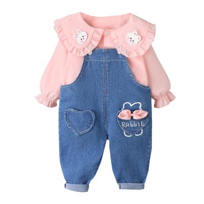 China Top + Pant Sets Kids Matching Bows Senior Toddler Long Sleeve 100% Cotton Kids Fall Fashion Toddler Denim Outfit Kids Dress Up Clothes Sets girls for sale