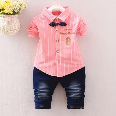 China Gentleman Boy Drop Long Sleeve Bow Tie Candy Colored Shirt Set for Ages 2 - 5 Boys Long Sleeve Shirts Clothing Boy for sale