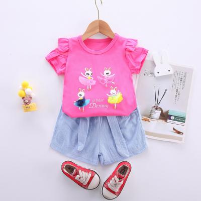 China Girls 2022 Latest Sweet Design Fashion Wholesale Easter Clothing Set Kids Bunny Pattern T-shirt + Cotton Pants Set for sale