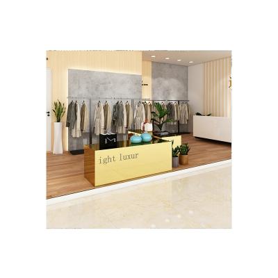 China Eco-friendly high-grade gold clothing display shelf stainless steel hanger table gold stock display stand for sale