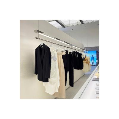 China Eco-friendly Long Steel Wire Hanger Display Rack Stainless Steel Clothing Store Hanging Display Rack for sale