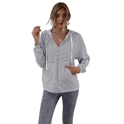 China 2022 Breathable Spring And Autumn Fashion Women's Tops Loose Hoodie Sweater Striped Long Sleeve T-Shirt for sale