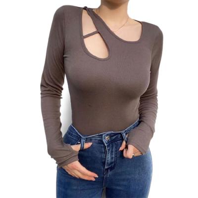 China Wholesale Breathable 2022 Spring and Autumn Long Sleeve Irregular Fashion Basing Shirt Hollow Cut Slim Women's T-shirt for sale