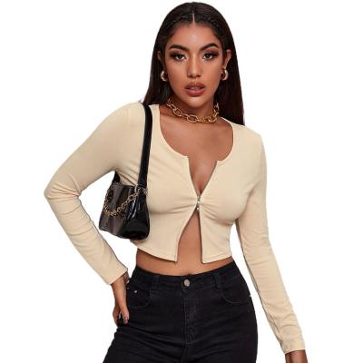 China 2022 Spring And Summer Street Fashion Women'S Sexy Slim Soft Long Cardigan Knitted Zipper Sleeve Crop Tops Breathable for sale