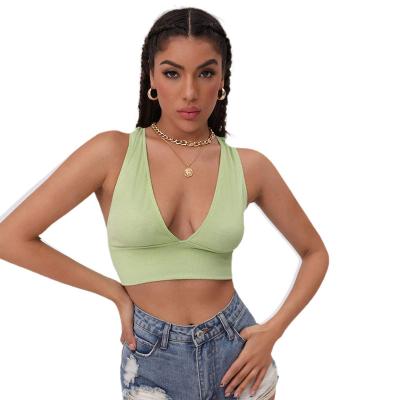 China 2022 wholesale hot fashion temperament breathable backless tank tops solid color sexy push up women's crop tops for sale