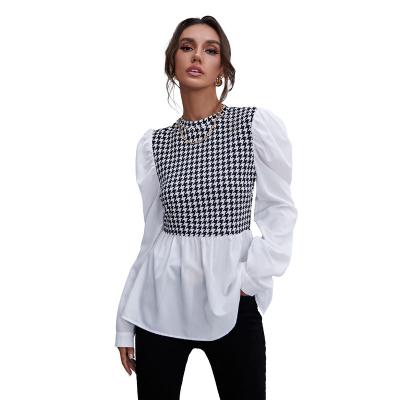 China 2022 breathable spring and autumn color wild pungent women's temperament contrast tops sheath long to work elegant fashion blouses shirts for sale